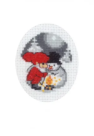 Permin Broderikit Julekort Snemand og Nisse 9x13cm